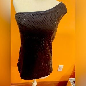 Express Sequins Top, Size-Medium, Color- Black